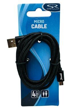 Solaray Micro USB Cable 3 Ft Black Braided Charge Sync Cord